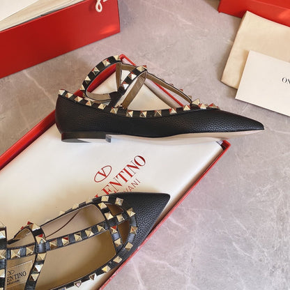 Valentino Women Black Leather Studded Flats