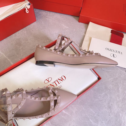 Valentino Women Beige Leather Pointed Flats