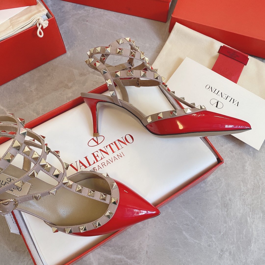Valentino Women Red Patent Leather Studded Heels