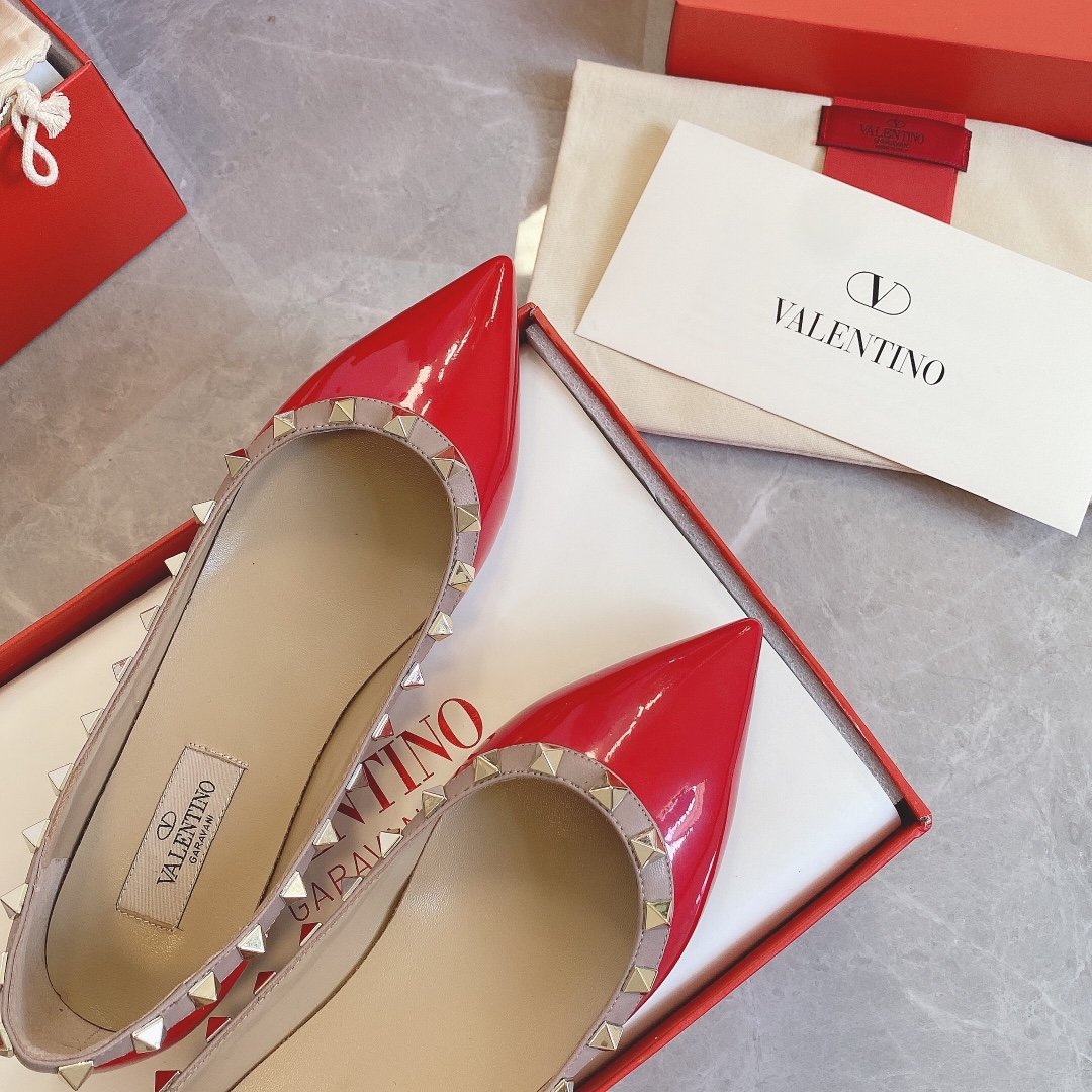 Valentino Women Red Patent Leather Studded Flats
