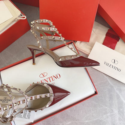 Valentino Women Red Patent Leather Rockstud Flats