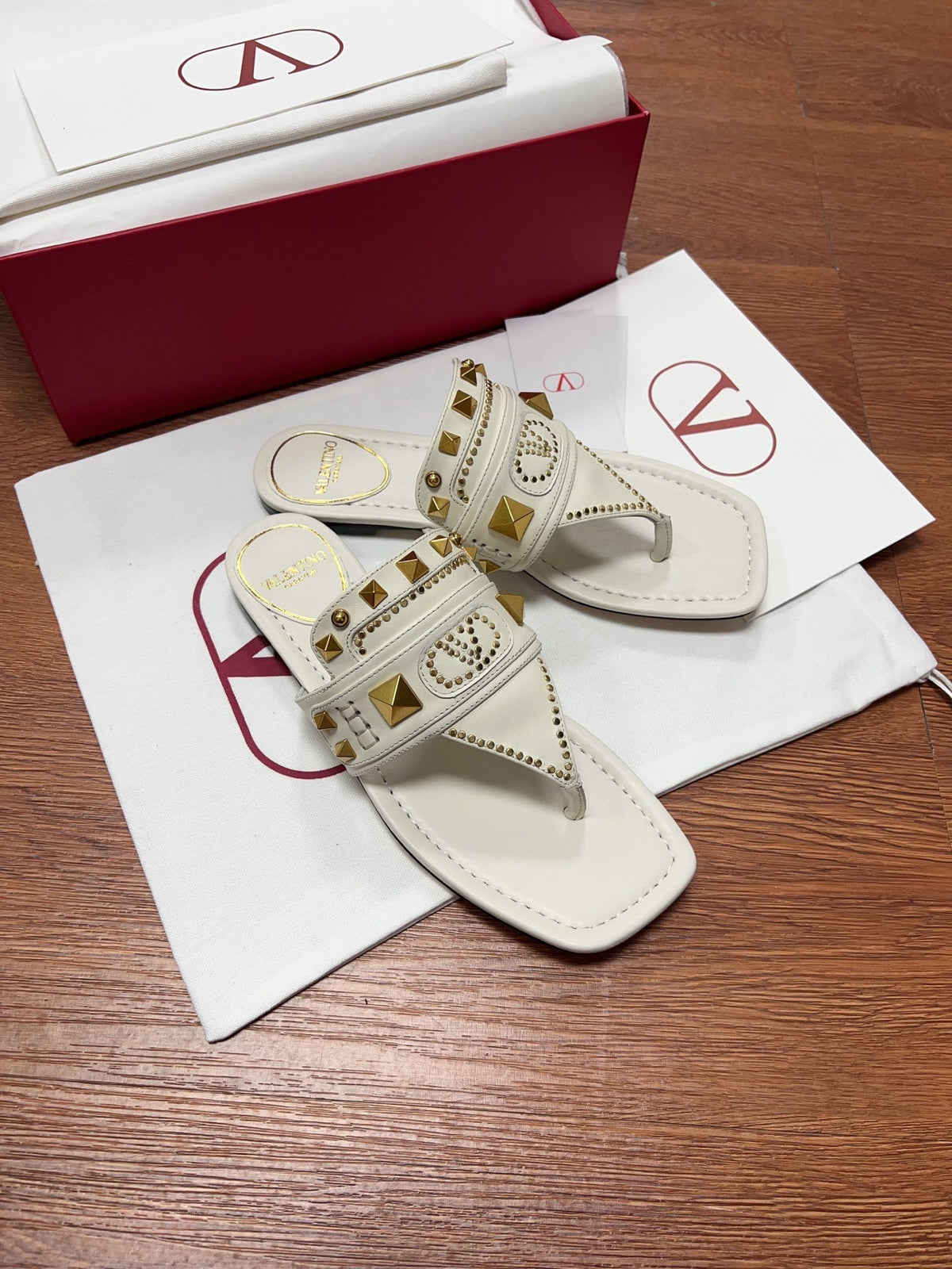 Valentino Women White Leather Studded Sandals