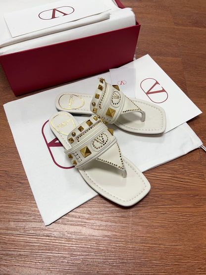 Valentino Women White Leather Studded Sandals