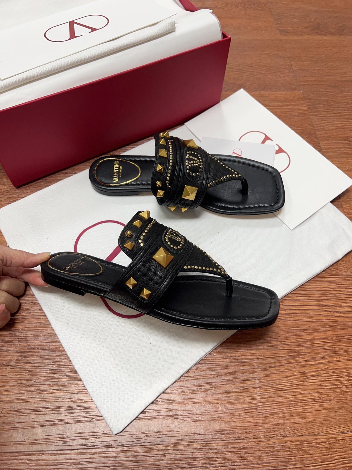 Valentino Women Black Leather Studded Flats