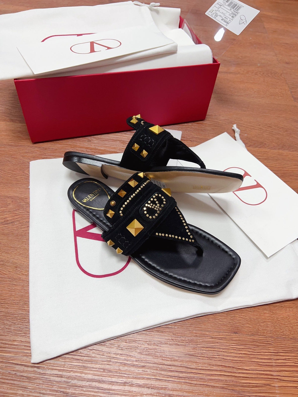 Valentino Women Black Suede Studded Sandals