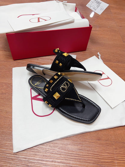 Valentino Women Black Suede Studded Sandals