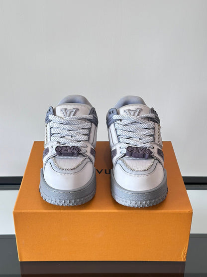 LV Men White Leather Gray Accents Sneakers
