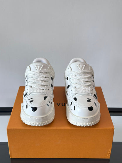 LV Men White Leather Black Spot Sneakers
