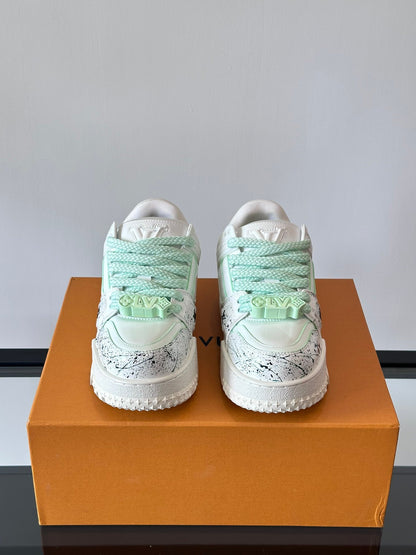 LV Men White Leather Paint Splatter Sneakers