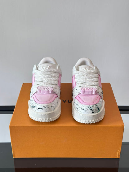 LV Men White Pink Leather Sneakers