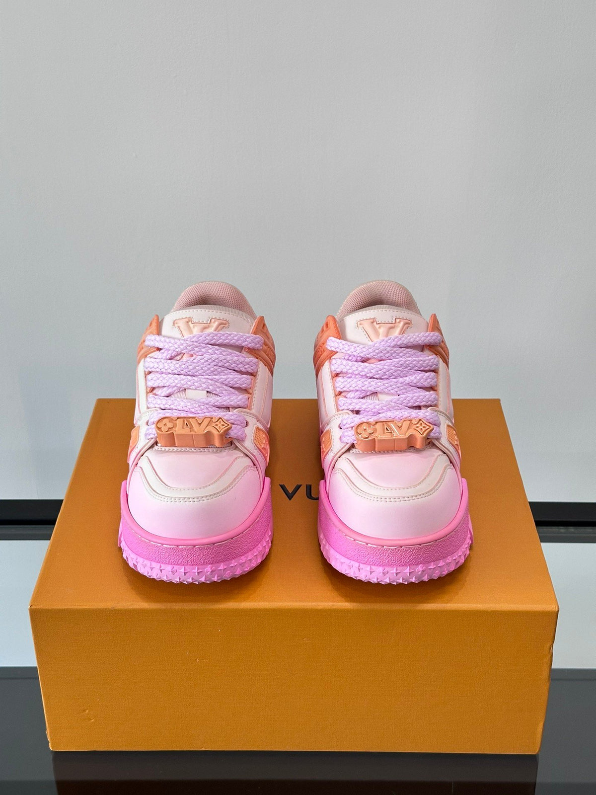 LV Men Pink Synthetic Leather Sneakers