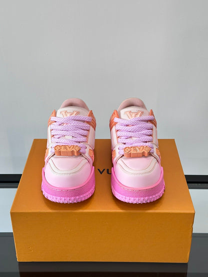 LV Men Pink Synthetic Leather Sneakers