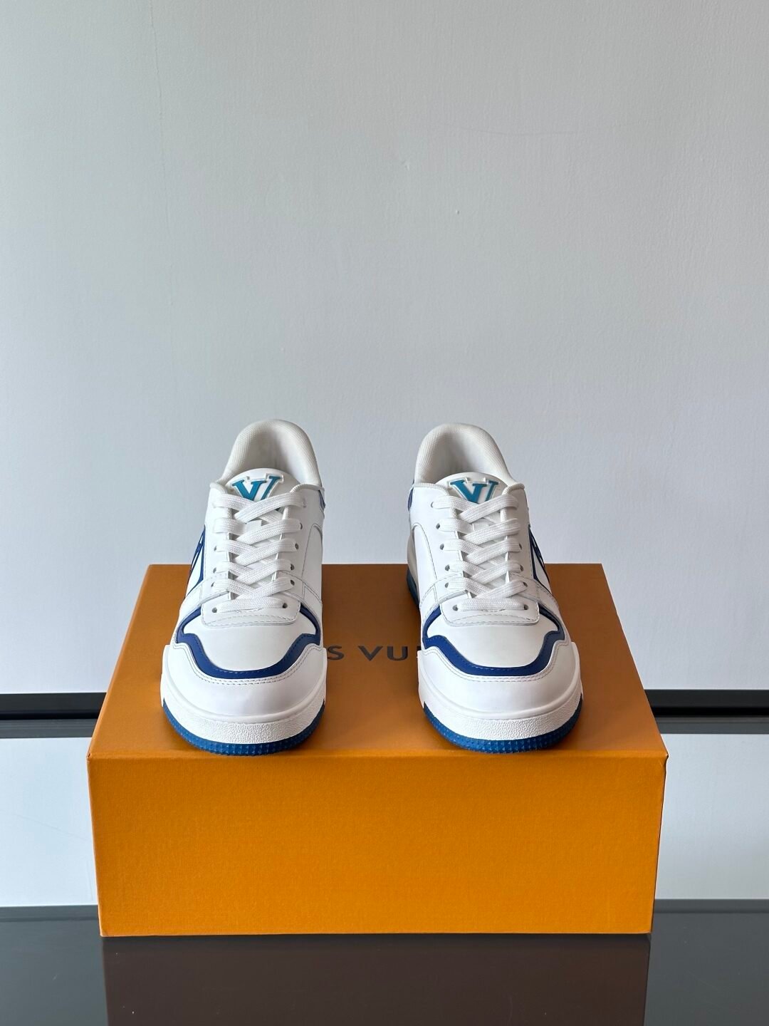 LV Men White Blue Leather Sneakers