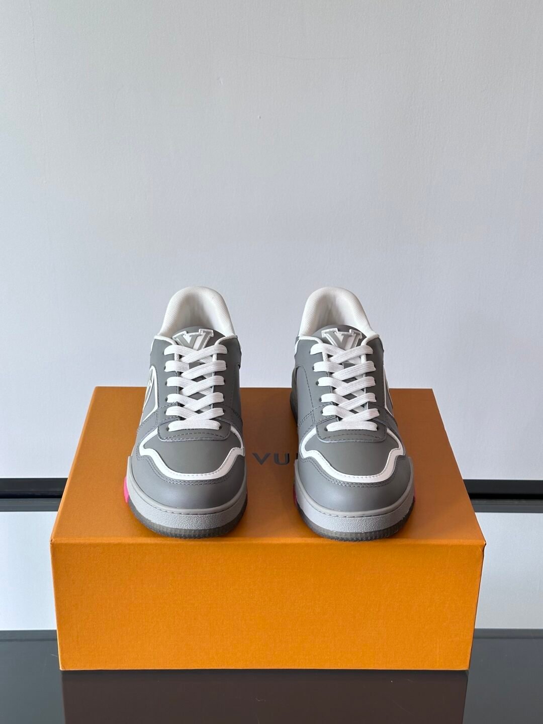 LV Men Grey White Leather Sneakers