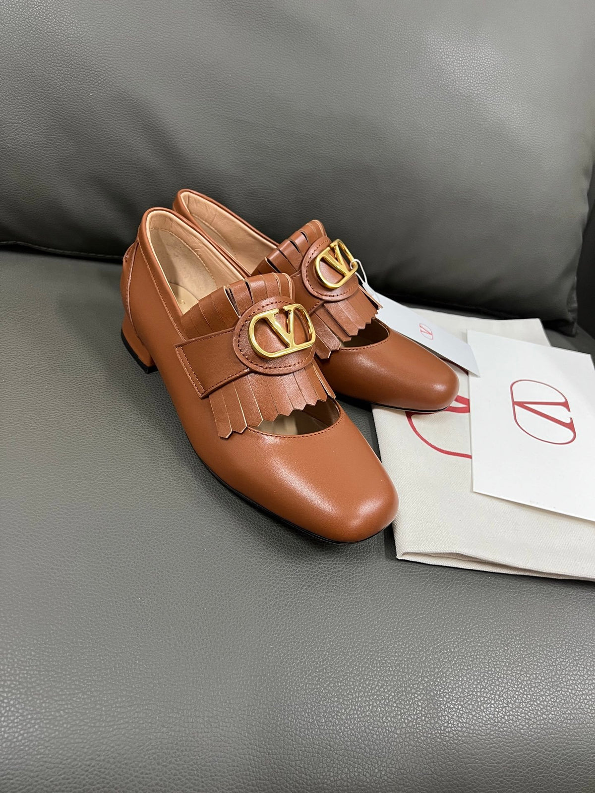 Valentino Women Brown Leather Loafers