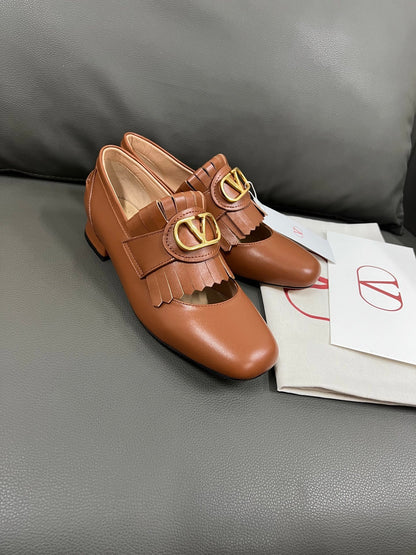 Valentino Women Brown Leather Loafers