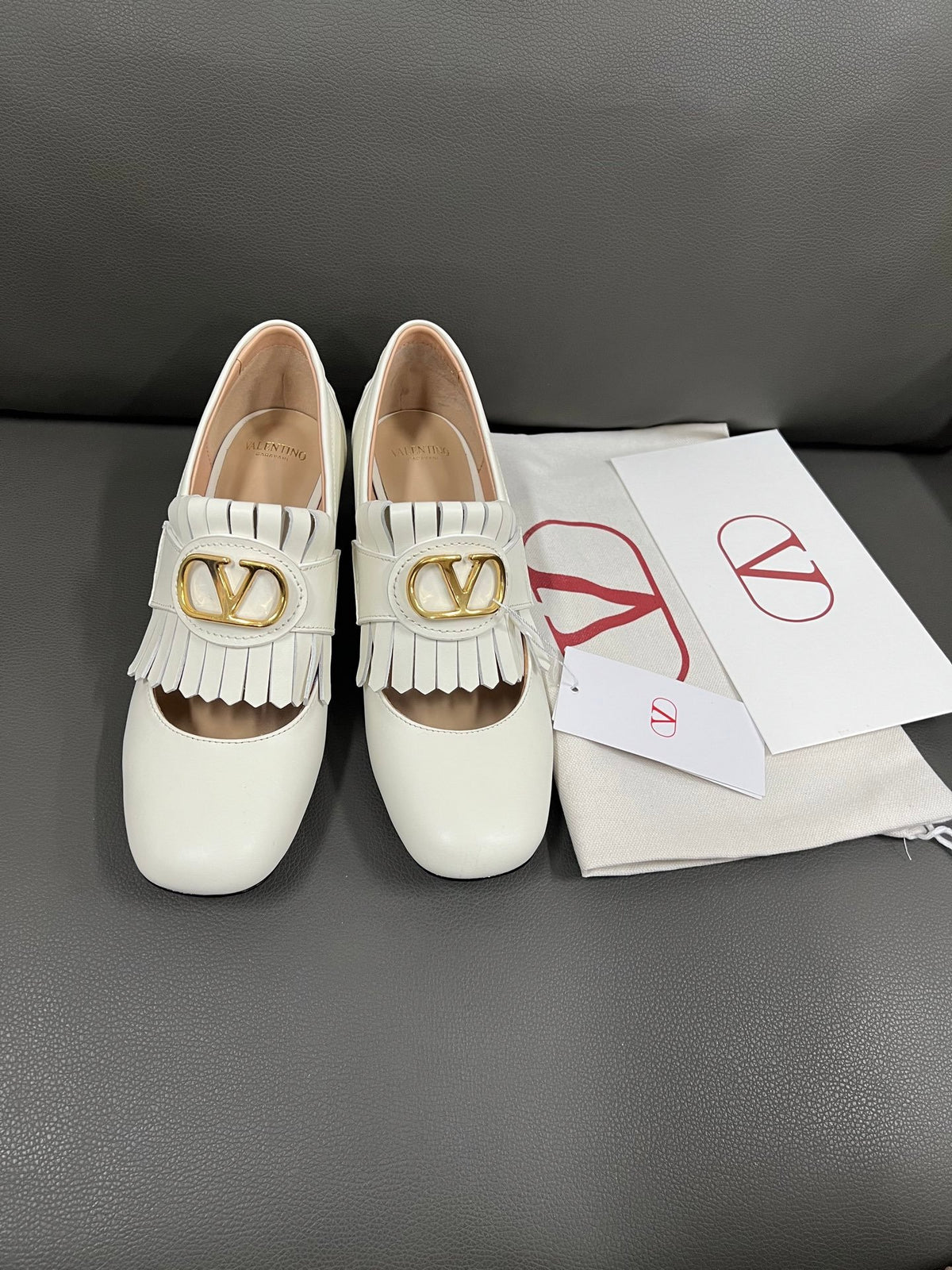 Valentino Women White Leather Fringe Detail Pumps