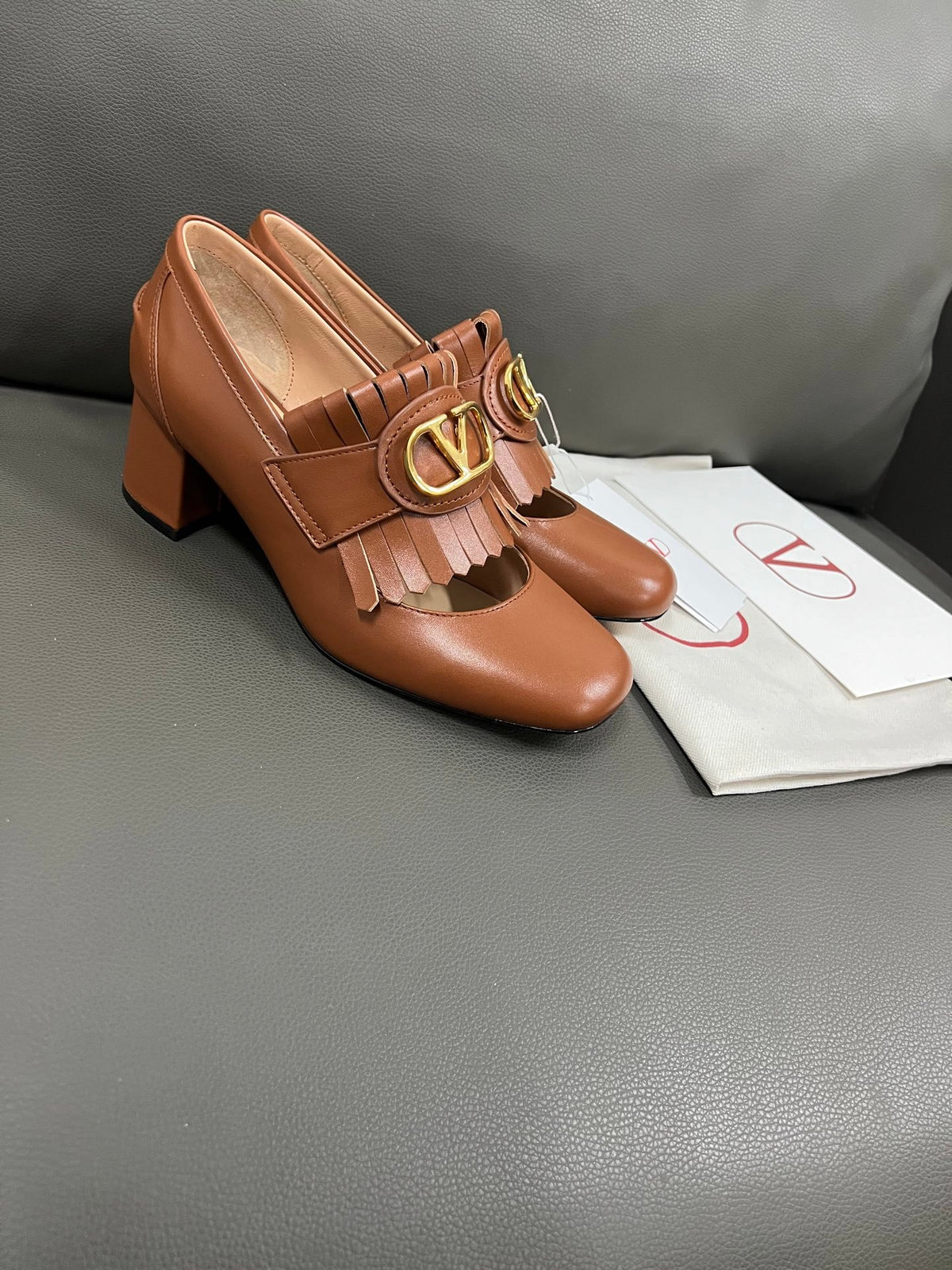 Valentino Women Brown Leather Fringe Loafers