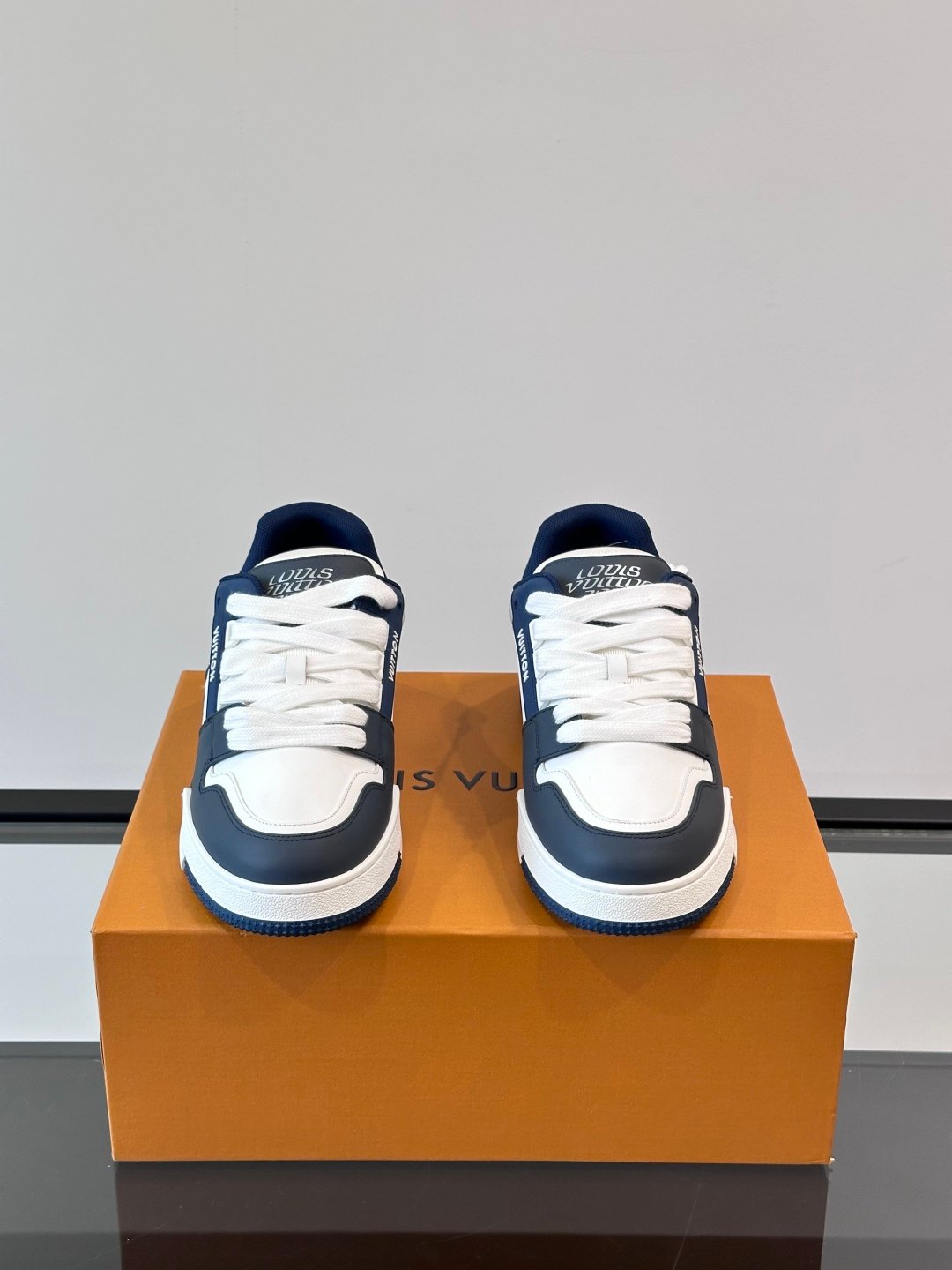 LV Men White And Navy Leather Sneakers