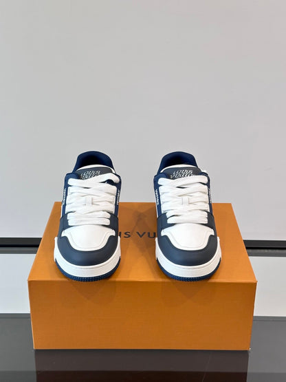 LV Men White And Navy Leather Sneakers