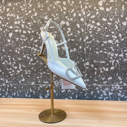 Valentino Women White Leather Pointed Slingback Pumps