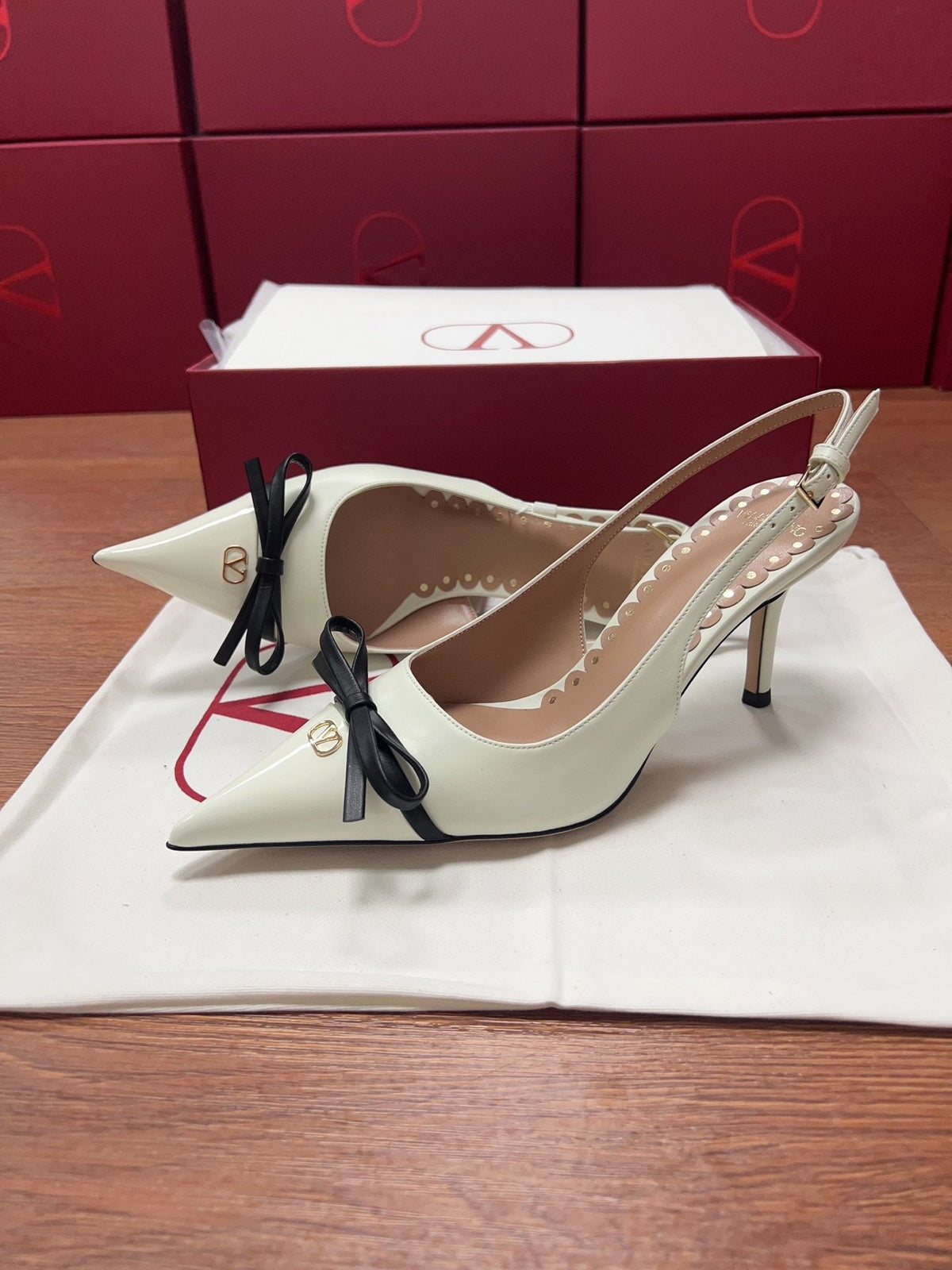 Valentino Women White Patent Leather Pointed Slingback Pumps