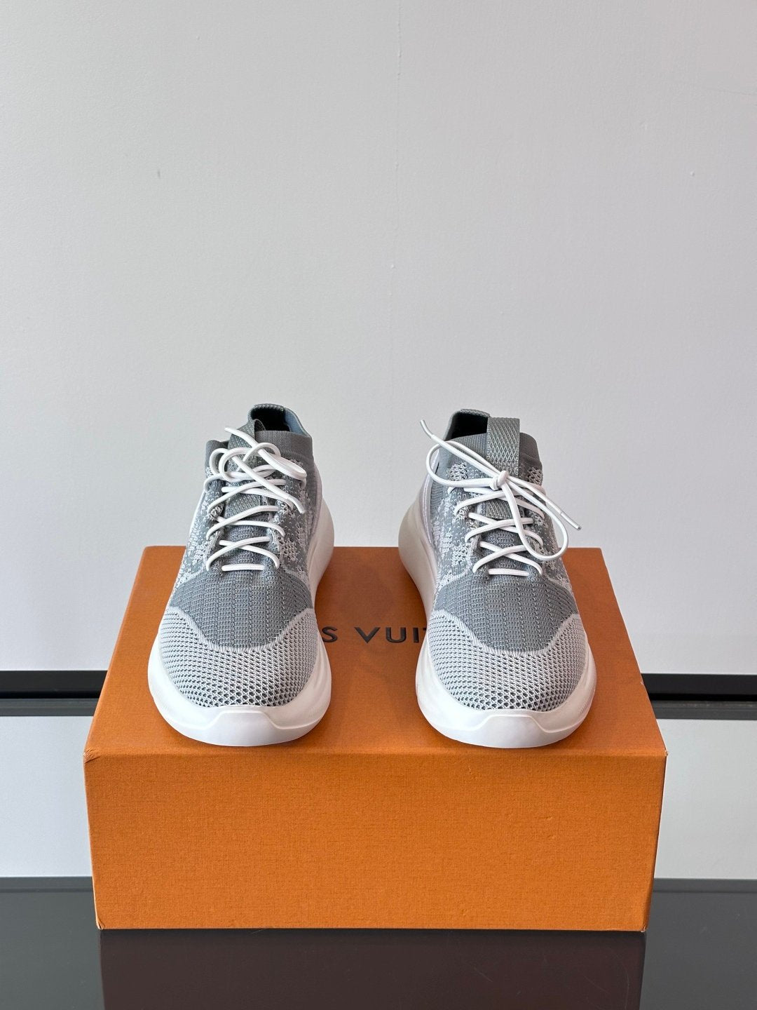 LV Men Grey Knit Fabric Sneakers