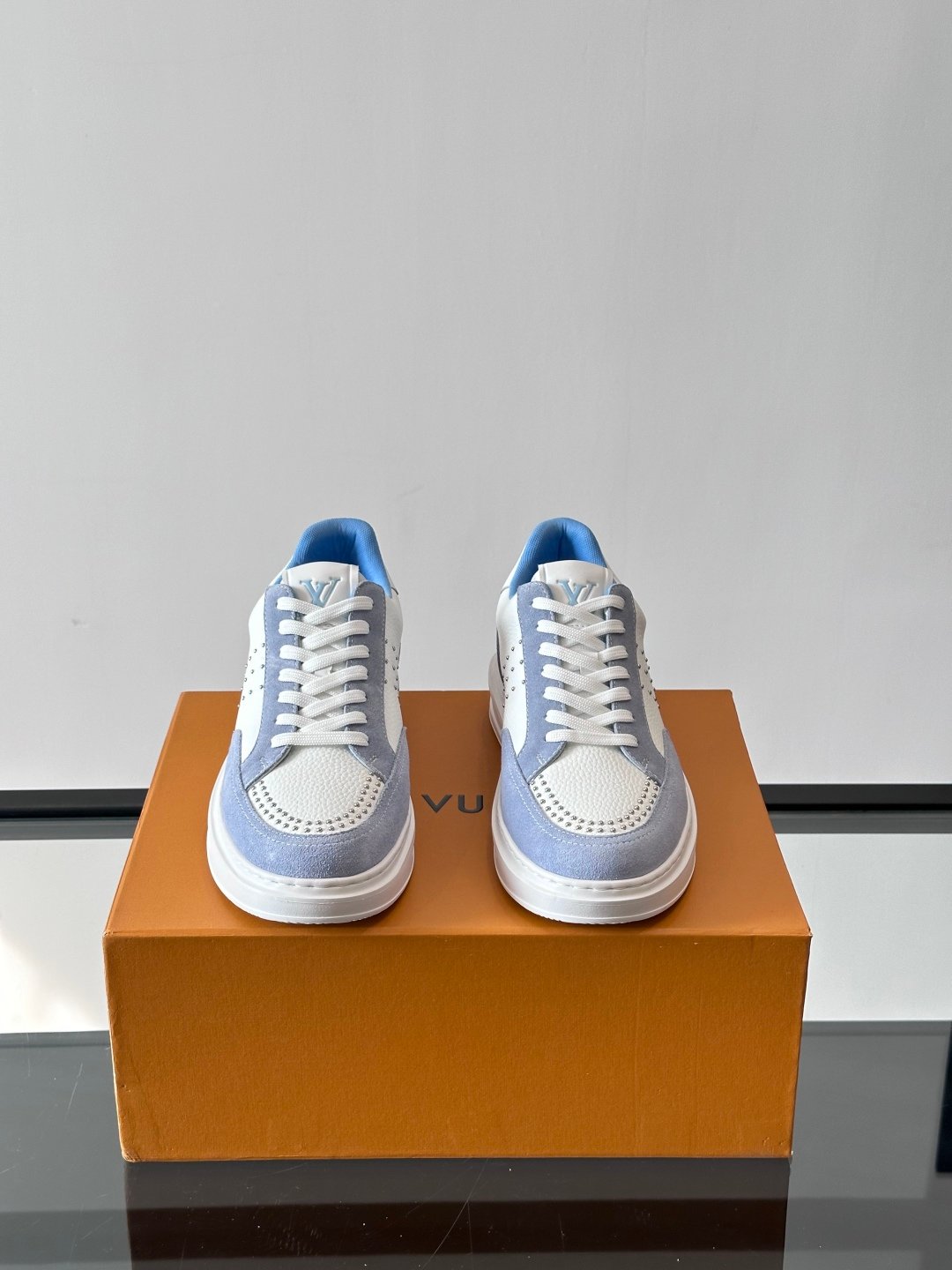 LV Men White Blue Leather Suede Sneakers