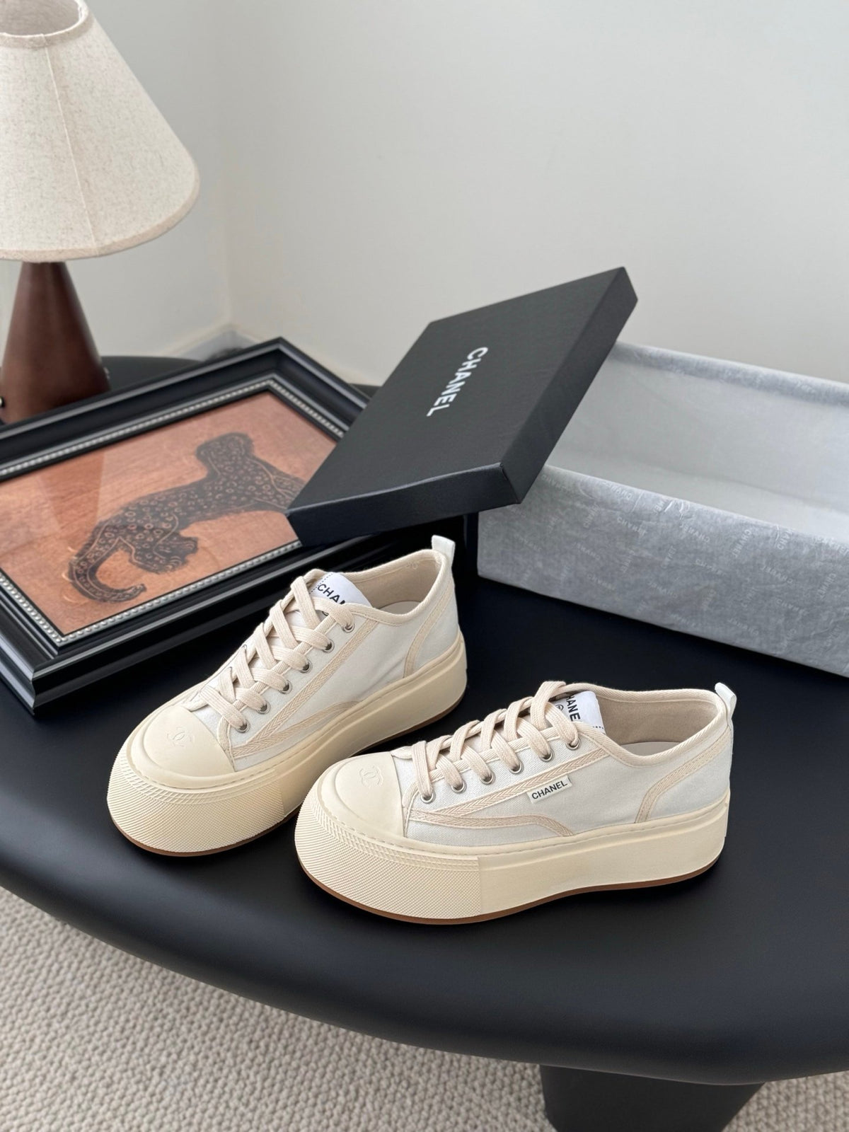 Chanel Women Beige Canvas And Rubber Sneakers