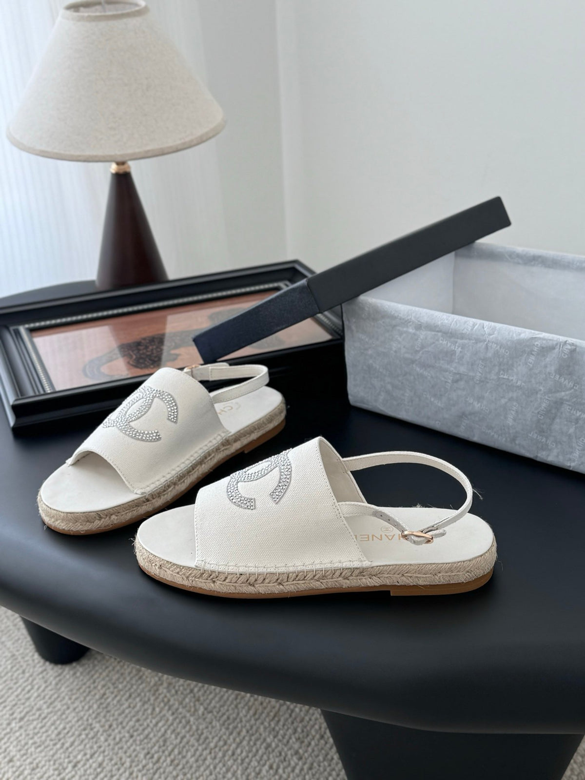 Chanel Women White Canvas Espadrille Sandals