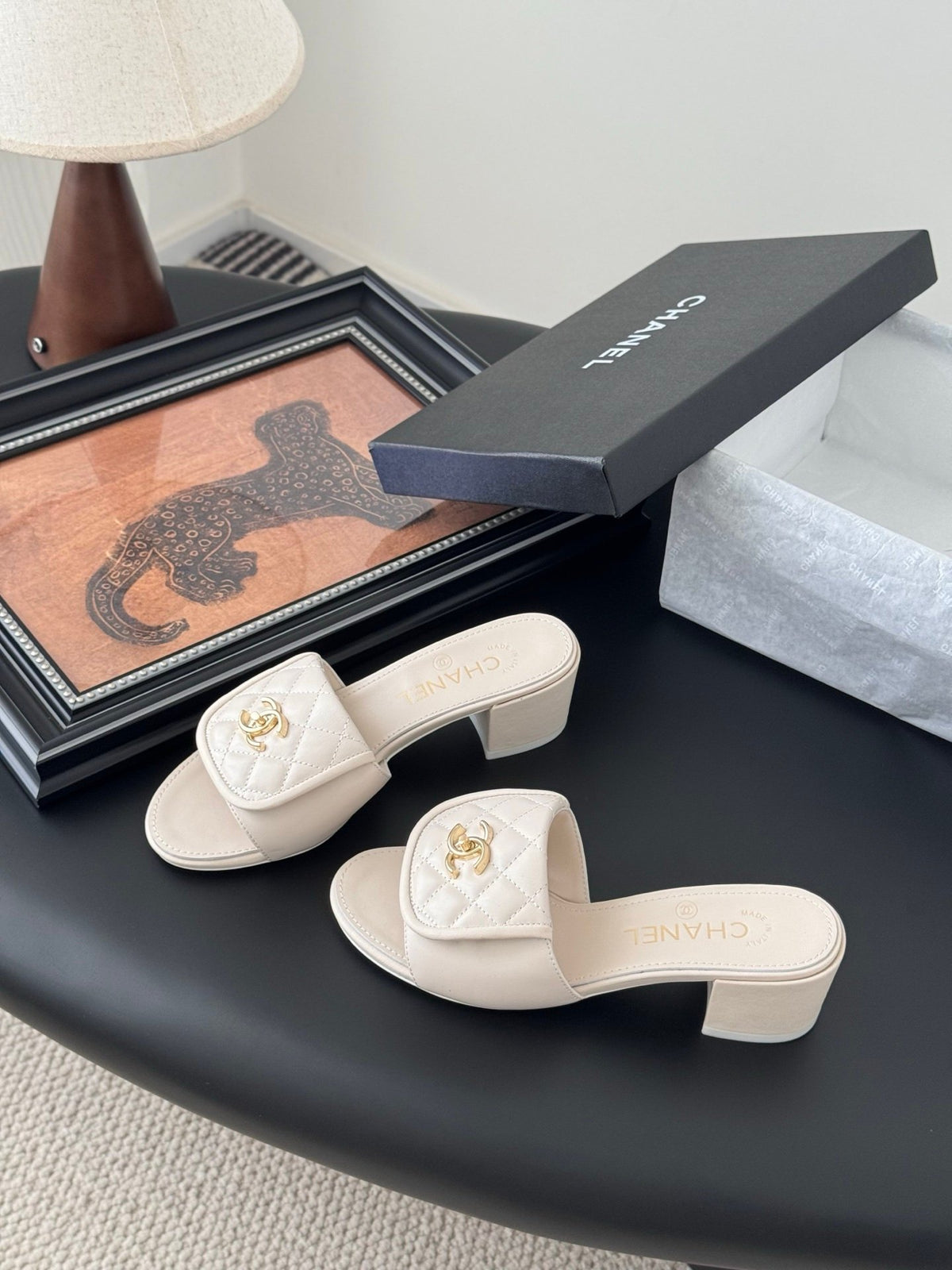 Chanel Women Ivory Quilted Leather Mules