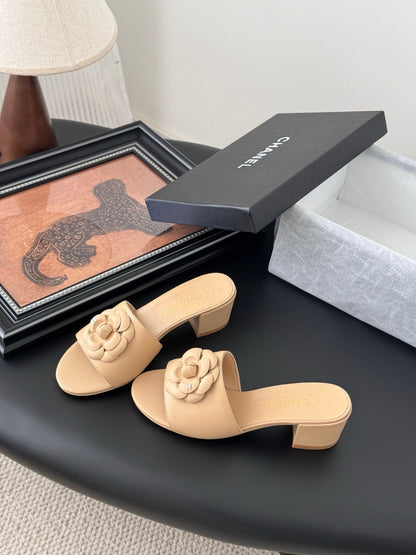 Chanel Women Beige Leather Mules