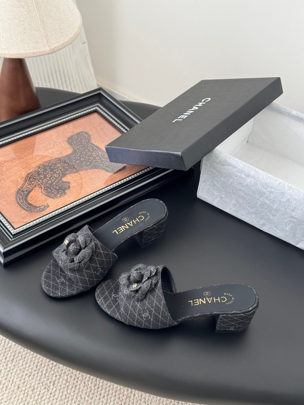 Chanel Women Black Fabric Quilted Mules