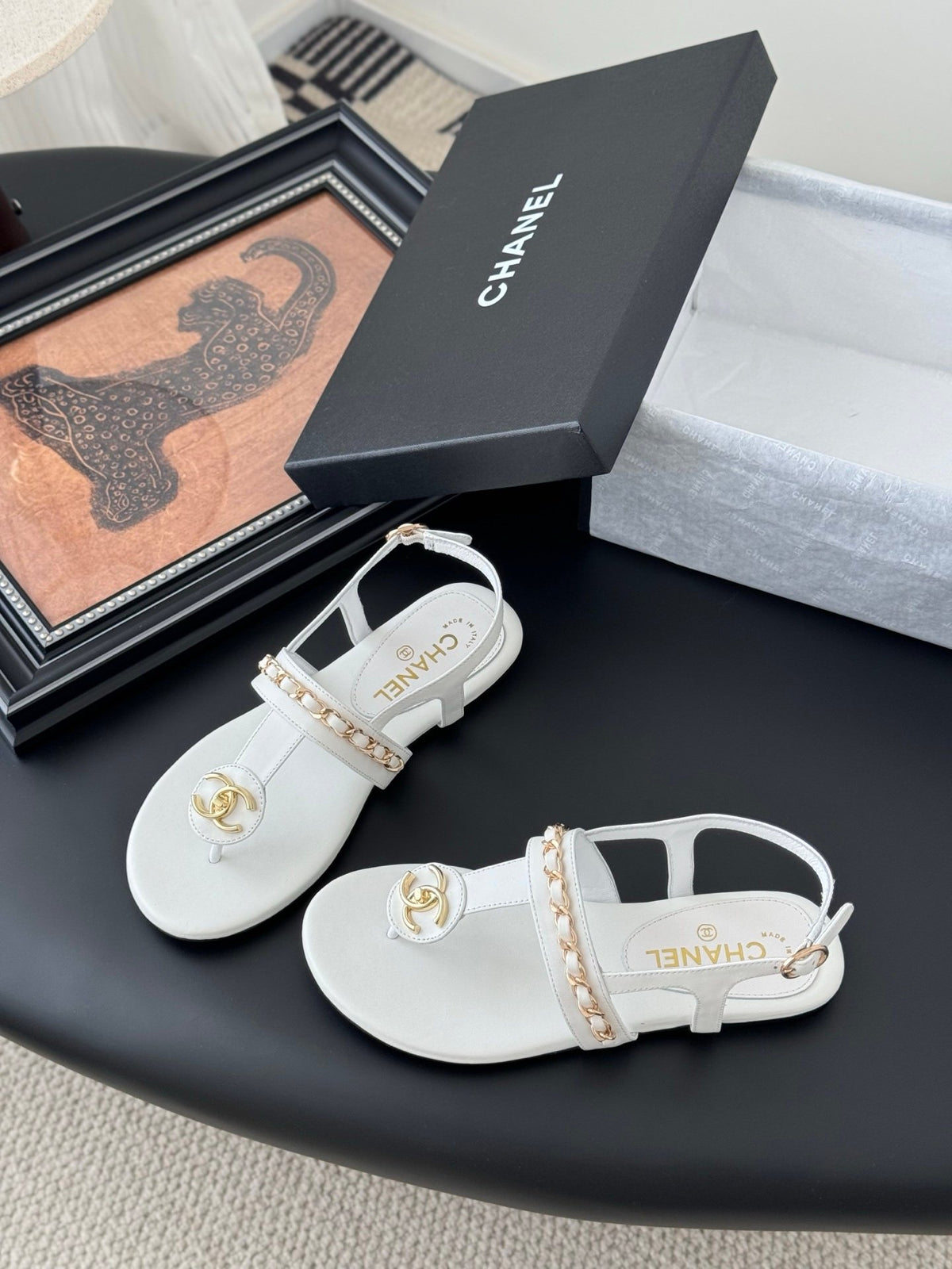 Chanel Women White Leather Sandals