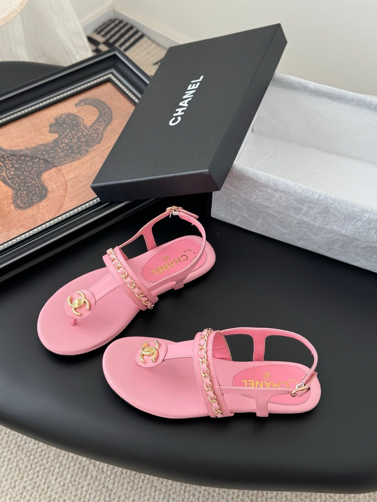 Chanel Women Pink Leather Sandals