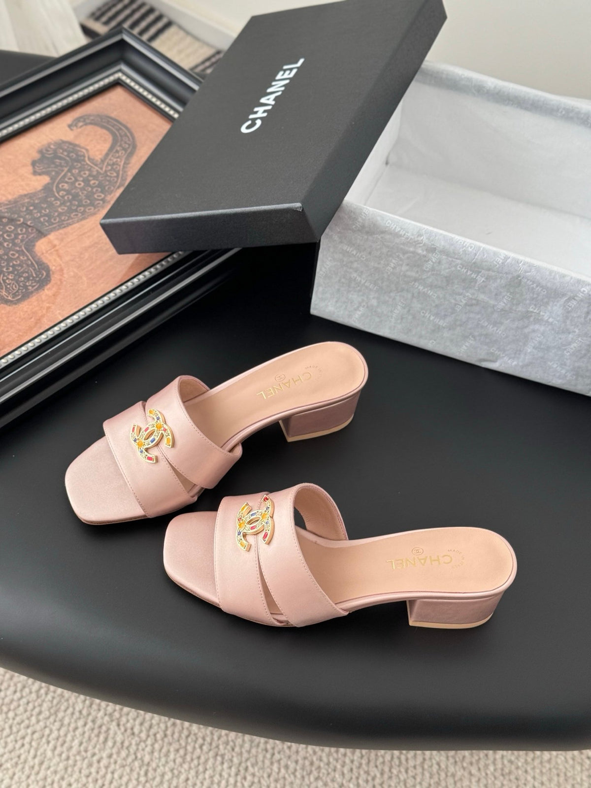 Chanel Women Light Pink Satin Mules