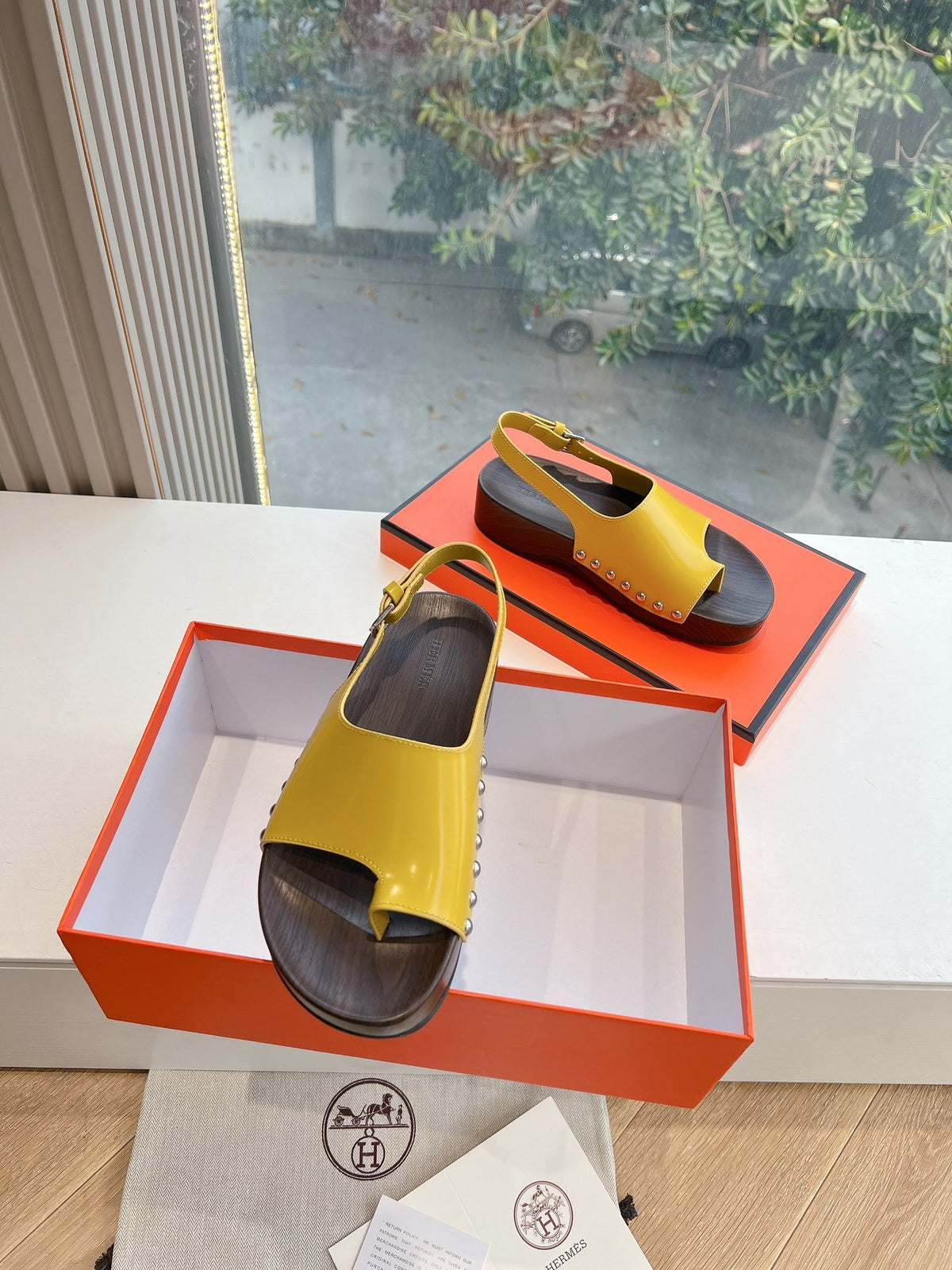 Hermes Women Yellow Leather Sandals