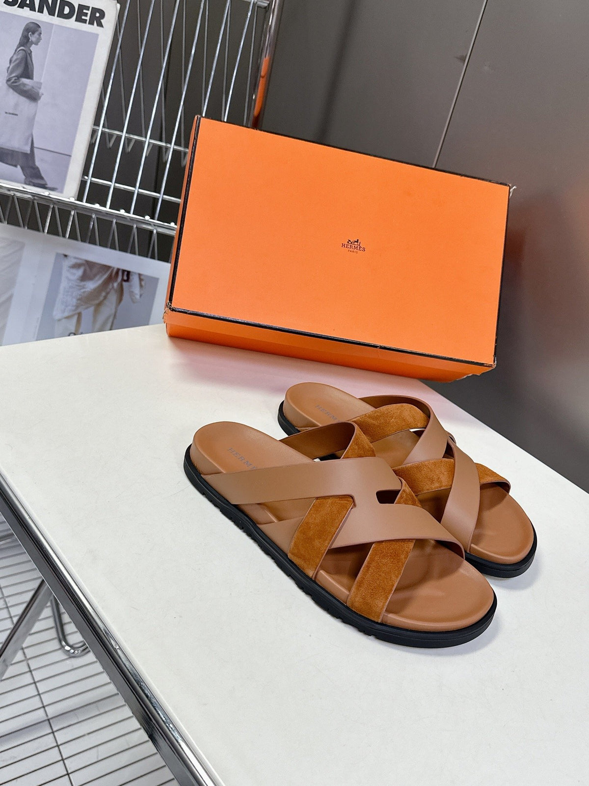 Hermes Women Brown Suede Leather Sandals