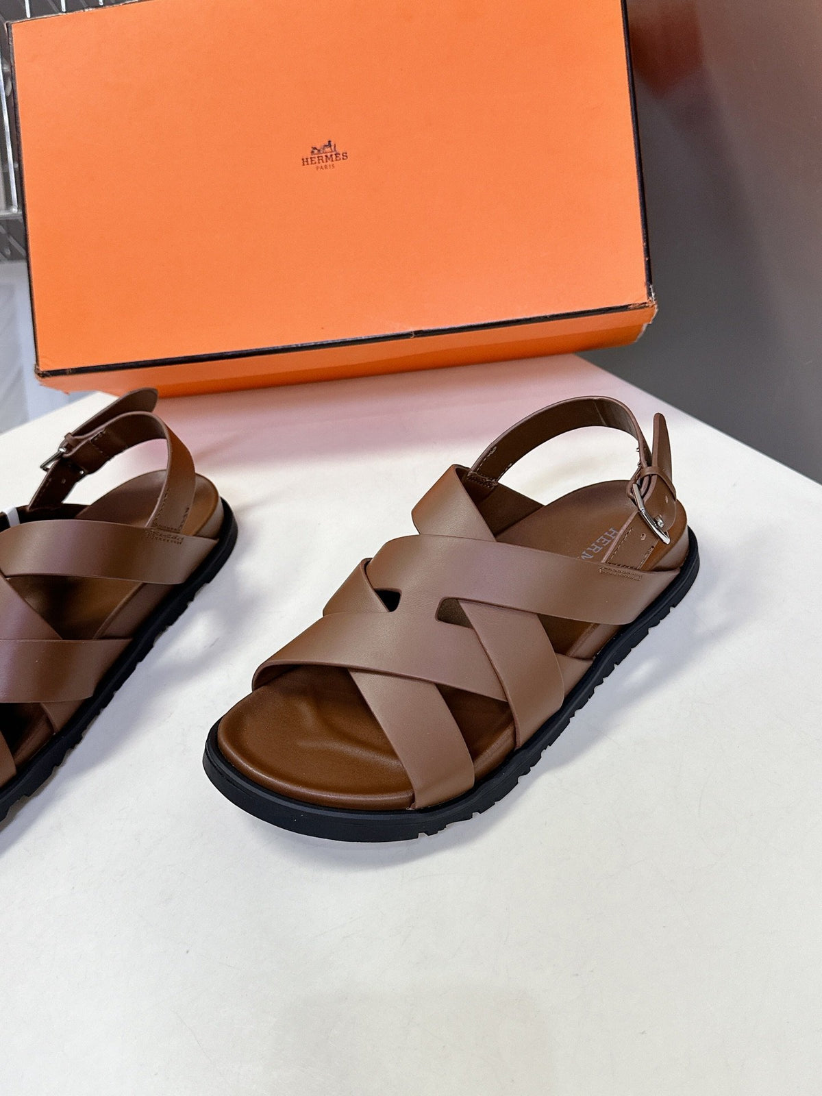 Hermes Women Brown Leather Strappy Sandals