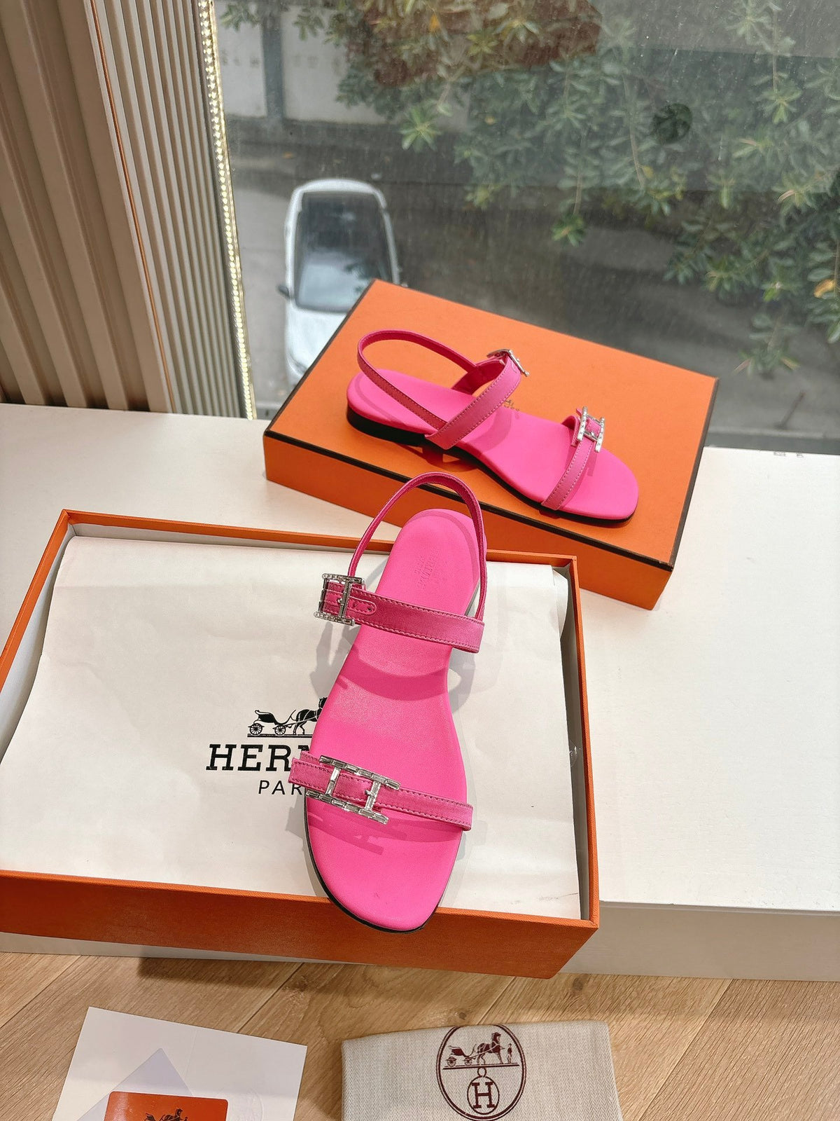 Hermes Women Pink Leather Sandals