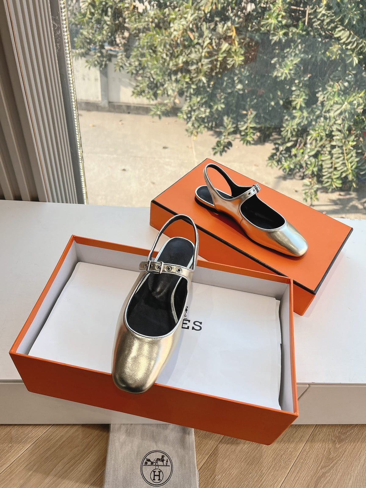 Hermes Women Silver Leather Mary Jane Heels