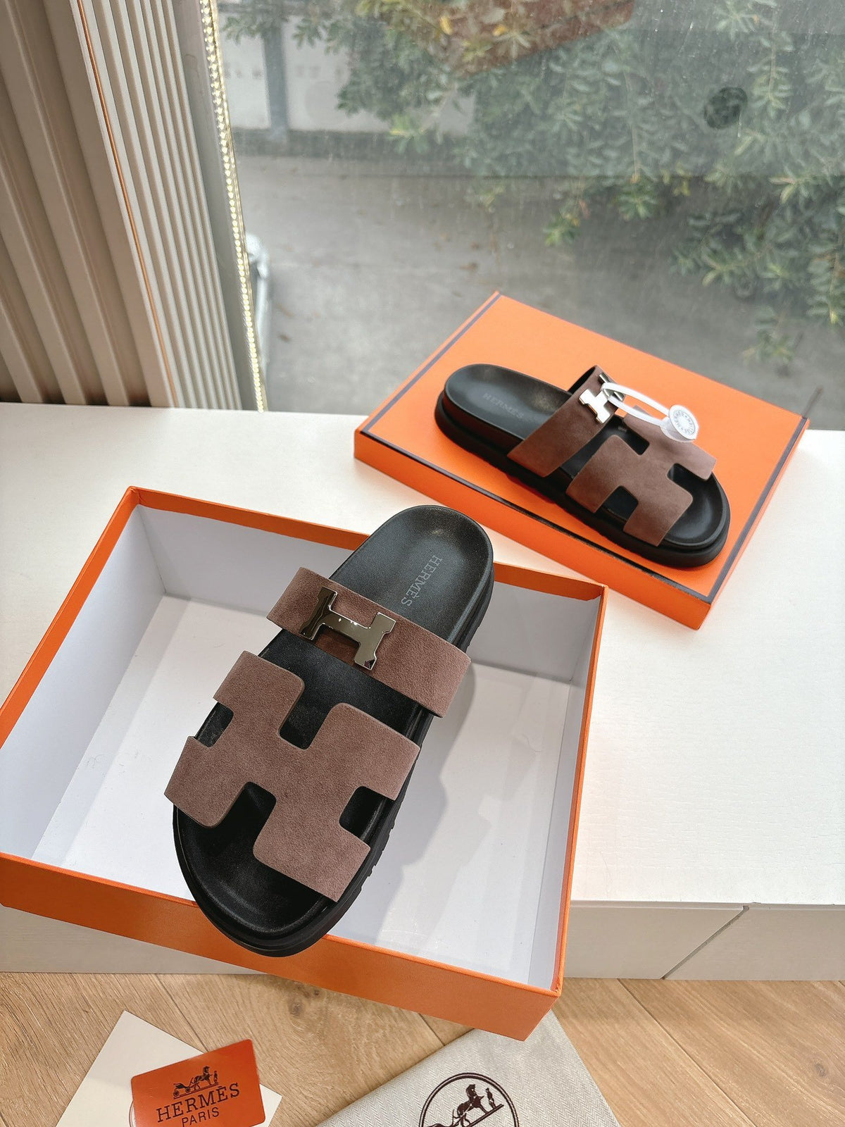Hermes Women Brown Suede Sandals