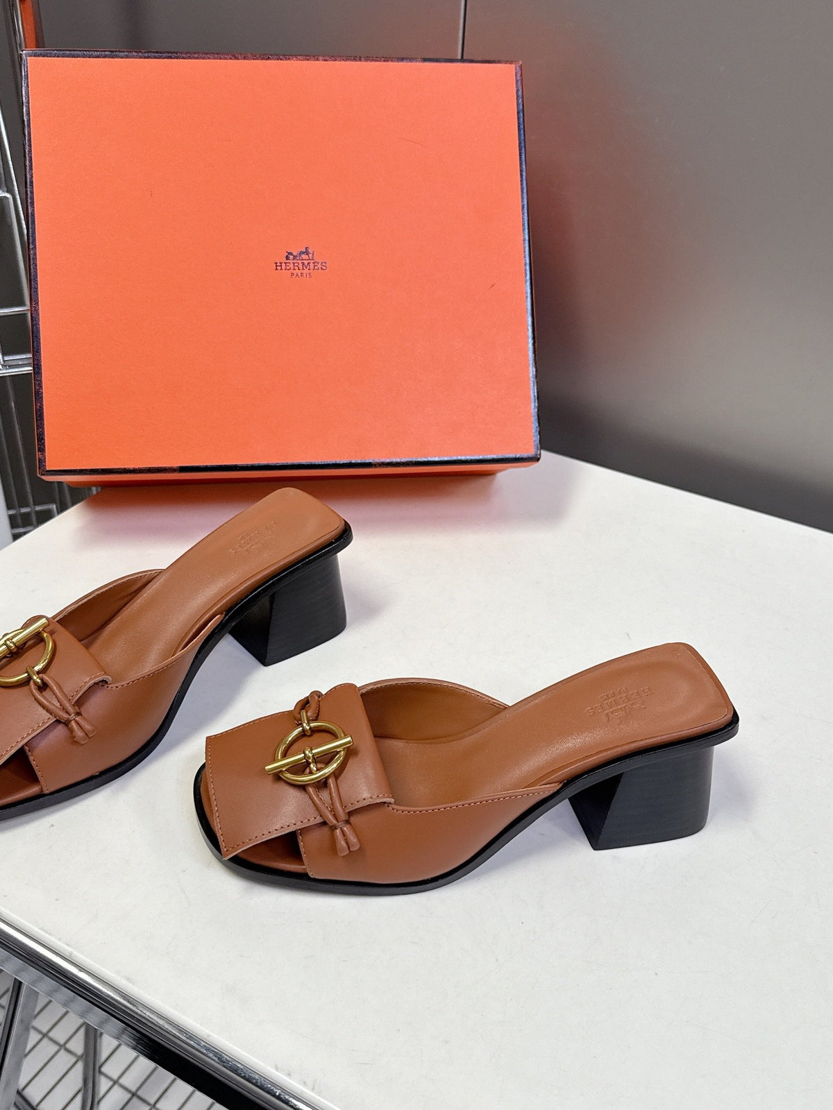 Hermes Women Brown Leather Heels