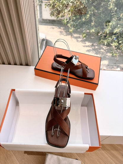 Hermes Women Brown Leather Sandals