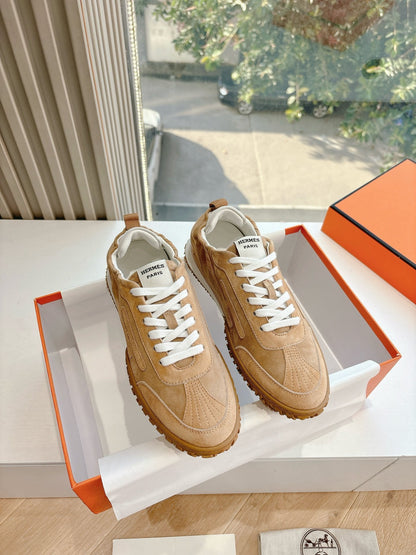 Hermes Women Beige Suede Sneakers