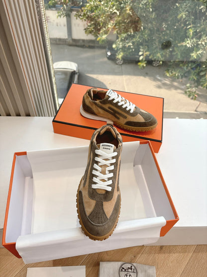 Hermes Women Brown Suede Sneakers
