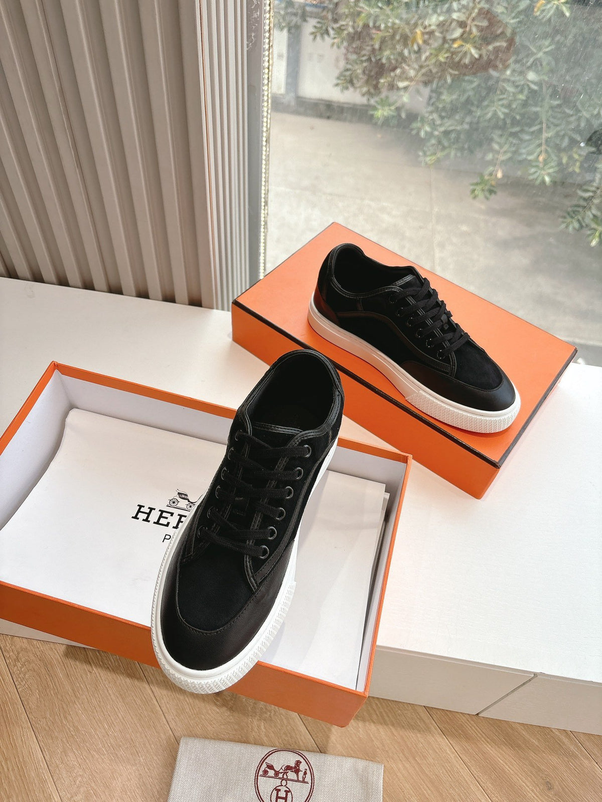 Hermes Women Black Suede Leather Sneakers