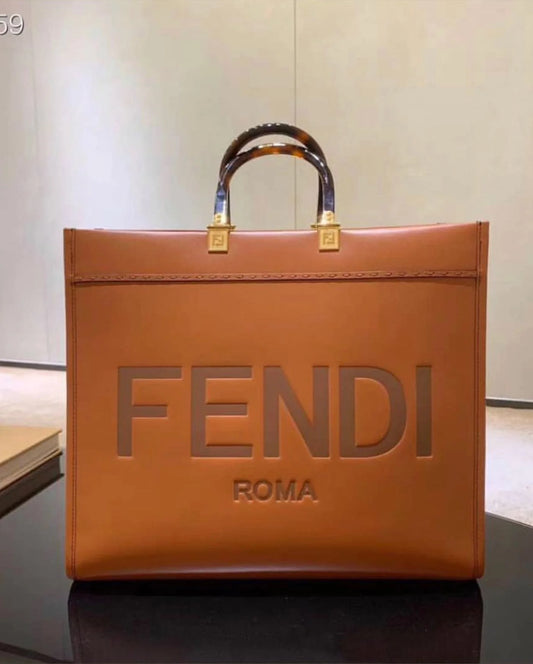 Fendi Sunshine Leather Shopper Tote Bag Brown