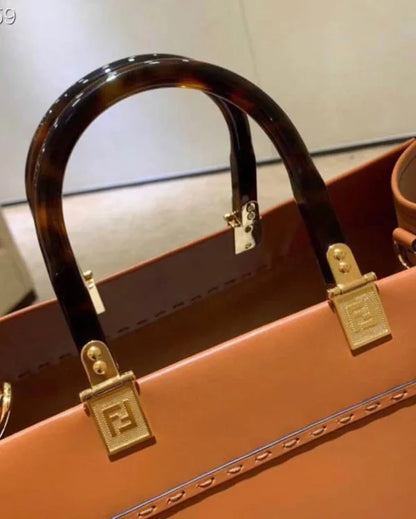Fendi Sunshine Leather Shopper Tote Bag Brown