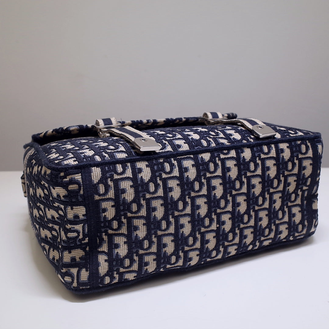 CAMP DOUBLE BUCKLE BAG 28 IN NAVY BLUE MONOGRAM OBLIQUE JACQUARD